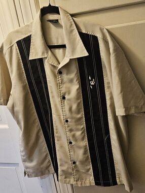 Vintage Bowling Shirt Steadt Brand Kramer Retro Men’s Size XL Beige & Black USA